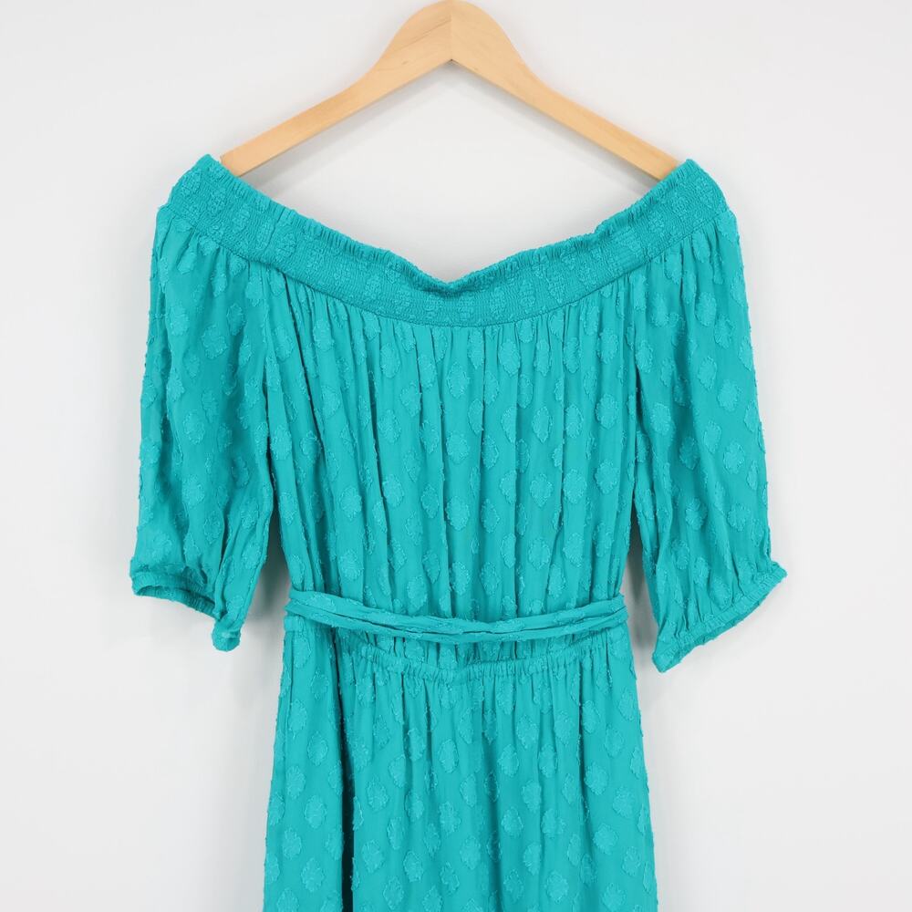 Lilly Pulitzer Off Shoulder Rochelle Dress Romper With Belt Water Lily Green M - Picture 6 of 6